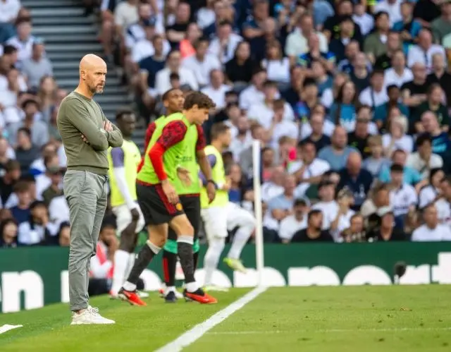 Ten Hag watches on in disbelief at his side's performance.