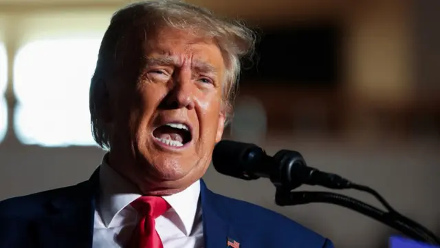 Trump speaks at a campaign rally in Erie, Pennsylvania, last month