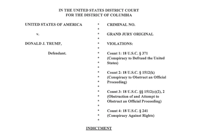 A screenshot of the Trump indictment