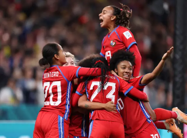 Panama celebrate their second goal against France