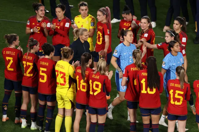 The Lionesses are flanked by a Spain guard of honour as they made their way to the stage.