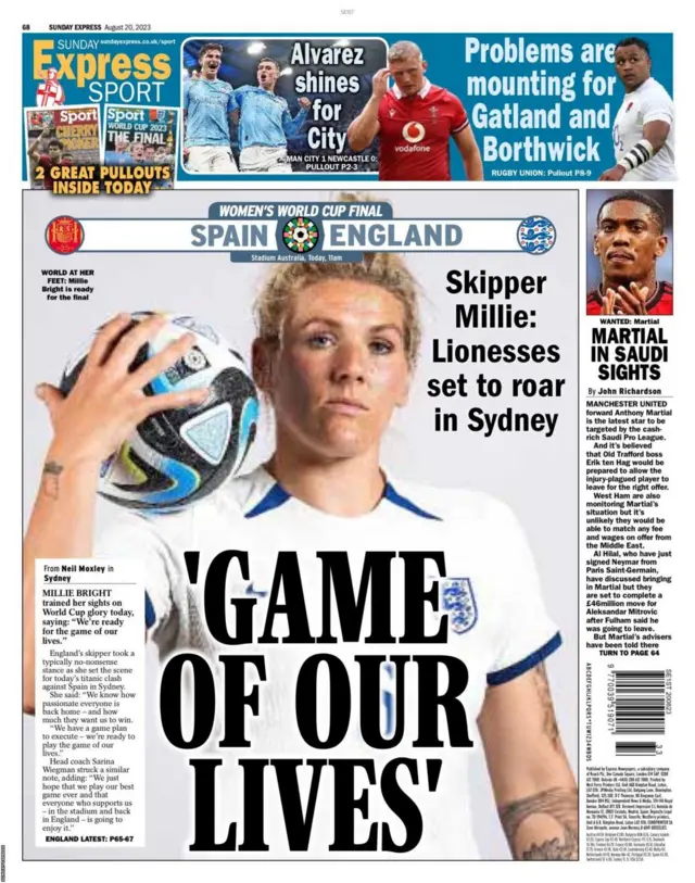 Sunday Express back page 20 August