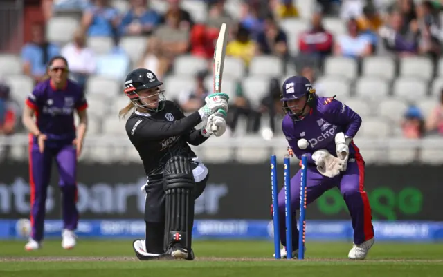 Ellie Threlkeld is bowled by Georgia Wareham