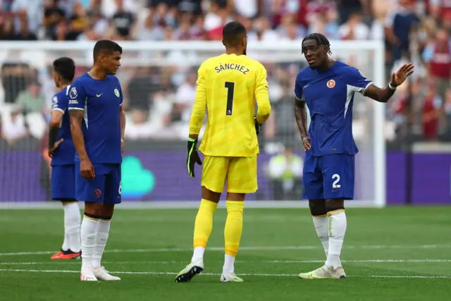 Chelsea players prepare for the second-half