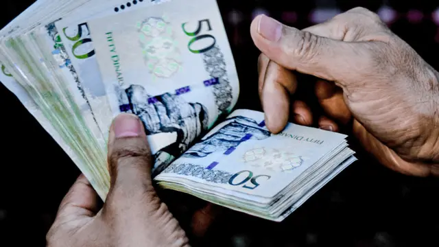 Someone counting Libyan banknotes