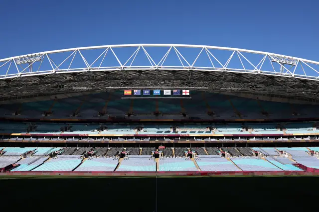 Spain, England and FIFA flags are displayed prior to the FIFA Women's World Cup final