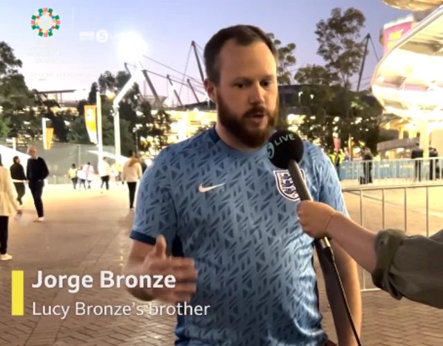 Lucy Bronze's brother speaks to Radio 5 Live at Stadium Australia.