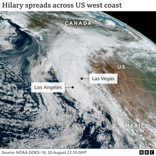 Map showing satellite image of Hilary