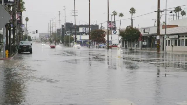 Streets begin to flood as Tropical Storm Hilary moves into Southern California, in Los Angeles, California, United States on August 20, 2023