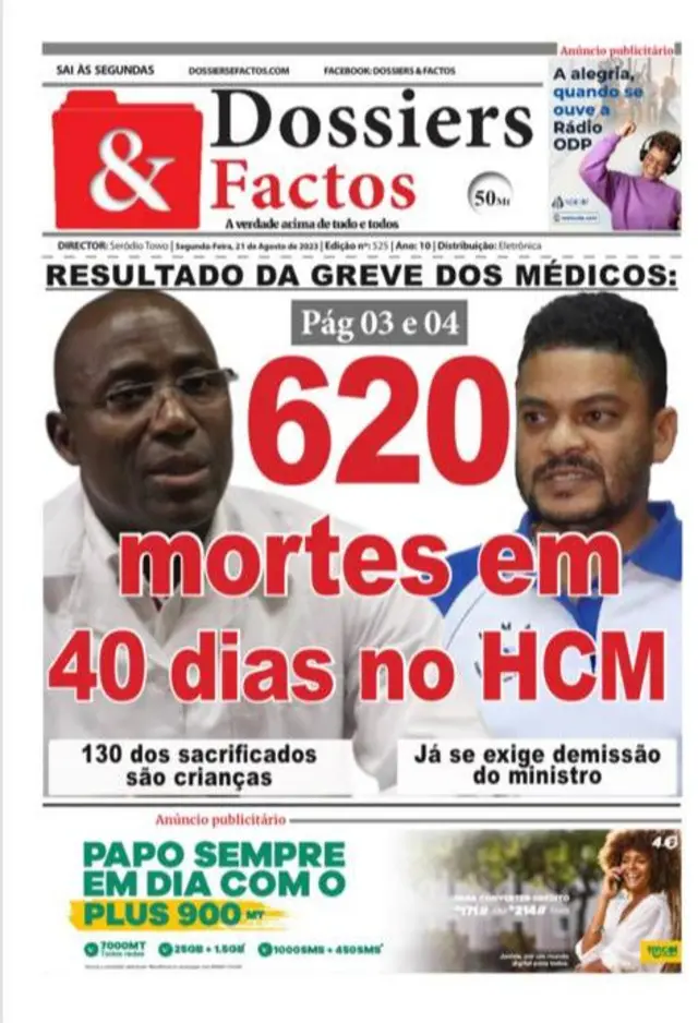 A screenshot of a Portuguese-language newspaper saying 620 people have died.