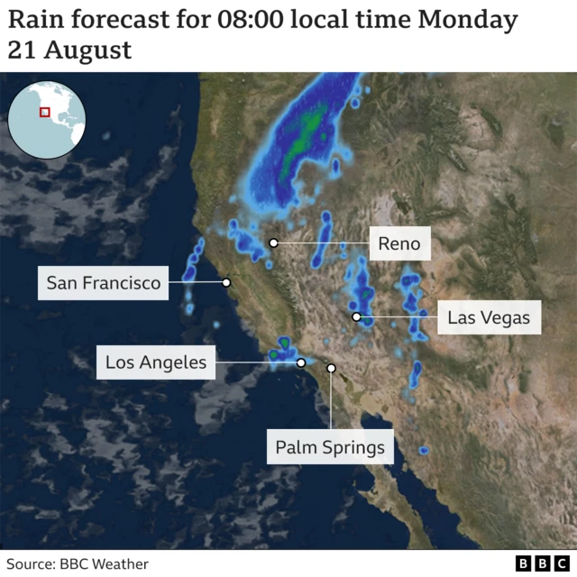 Post-tropical cyclone Hilary moves across south-west US