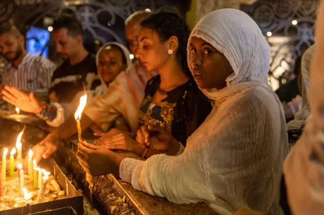 Christian worshippers in Egypt celebrating the Feast of the Assumption on Monday.