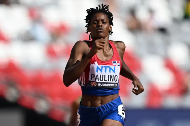 Marileidy Paulino running during the 400m heats at the 2023 World Athletics Championships in Budapest, Hungary.