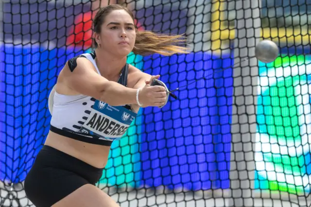 Brooke Andersen swings the hammer during the hammer throw event at the Silesia Diamond League in Poland