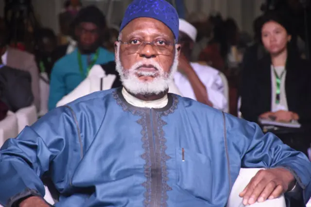 Former head of state of Nigeria Retired General and Chairman of the National Peace Committee Abdulsalami Abubakar attends a ceremony as 18 candidates signed a pledge to ensure peaceful elections in Abuja, Nigeria on September 29, 2022