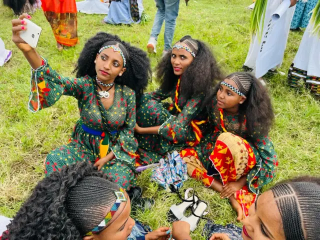 Women in Ethiopia dressed in traditional clothing in Mekelle, Ethiopia