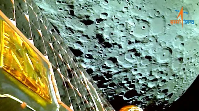 Image sent by Chandrayaan-3 showing the craters on the lunar surface