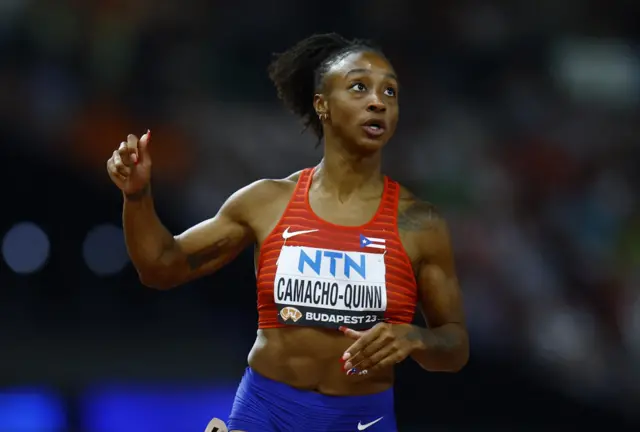 Jasmine Camacho-Quinn runs during the women's 100m hurdles semi-finals.