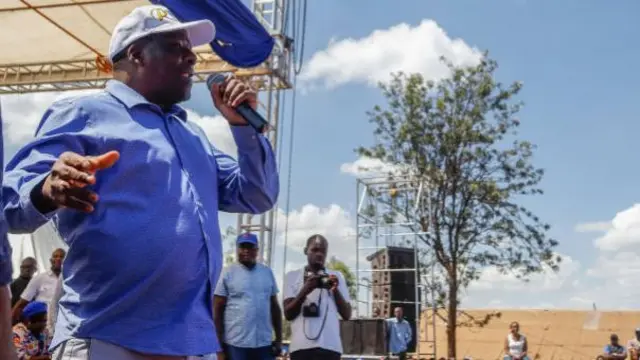 Kakamega County Governor Wycliffe Oparanya gives a speech during a political rally of the Azimio la Umoja in Kibera slums.