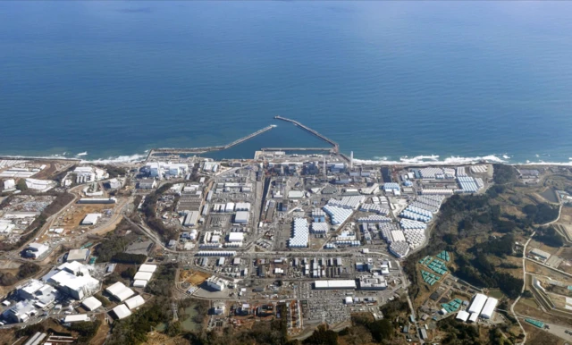 The Fukushima power plant next to the Pacific Ocean