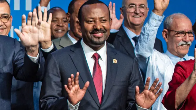 Prime Minister Abiy Ahmed waving at Brics summit