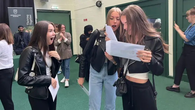 Girls opening their results