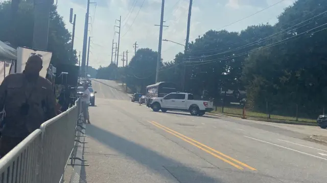 Security outside the Fulton County jail before Donald Trump arrives