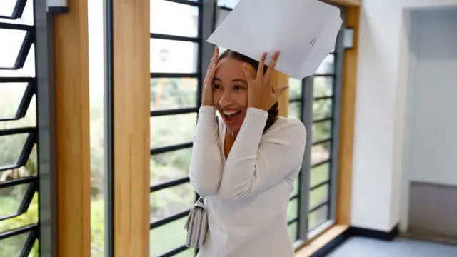 Nada Tazouti celebrates her GCSE results at the City of London Academy