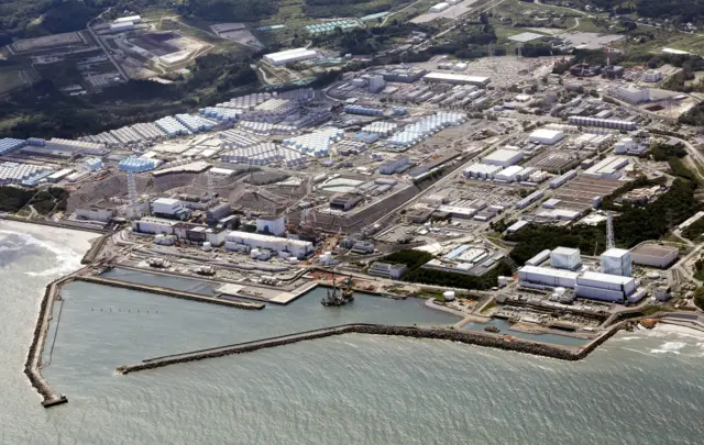 Aerial picture of the water outside the Fukushima site released shortly after the discharge began