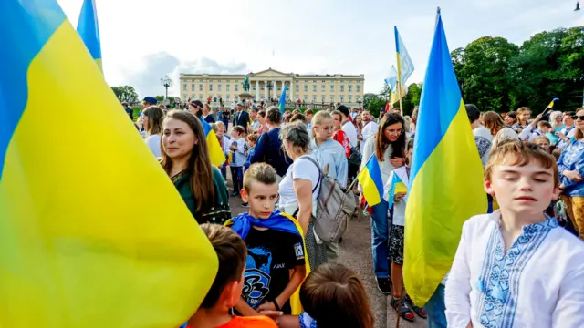 Ukrainians and their supporters mark Ukraine's Independence Day in Oslo