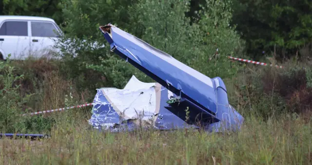 The wreckage of a private plane linked to Wagner mercenary chief Yevgeny Prigozhin