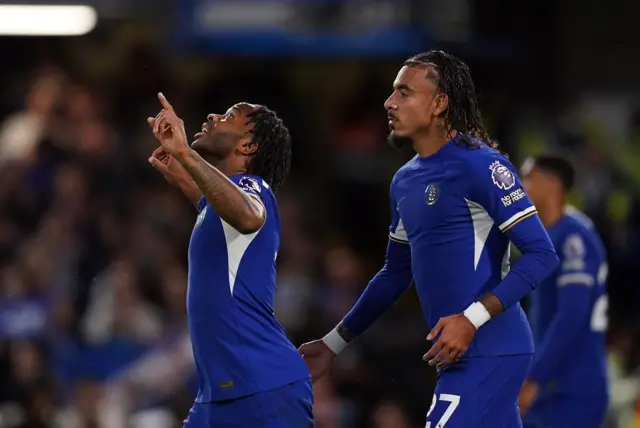 Chelsea winger Raheem Sterling celebrates