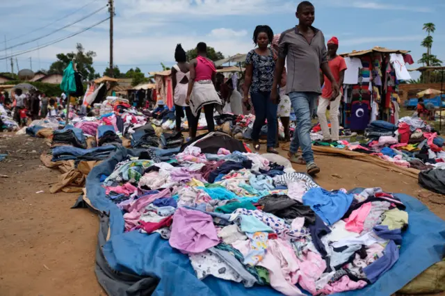 Second hand clothes to sell in a local market on Septembre 21, 2018 in Entebbe, Kampala district, Uganda