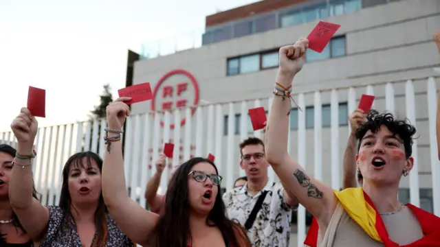 There were protests outside the Spanish football federation on Friday