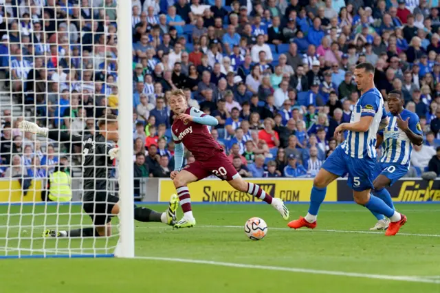 Bowen slots home past a defenderr and keeper.