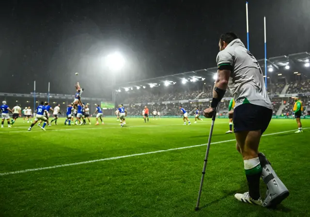 Cian Healy watches the play