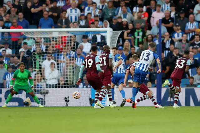 Pascal Gross scores for Brighton against West Ham in the Premier League