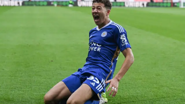 Kasey McAteer celebrates scoring for Leicester