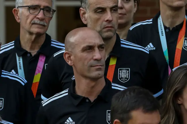 Luis Rubiales with Spanish coaches