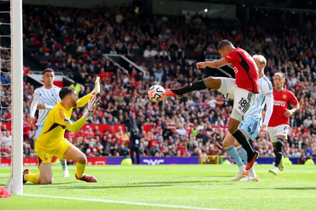 Manchester United's Casemiro scores against Nottingham Forest