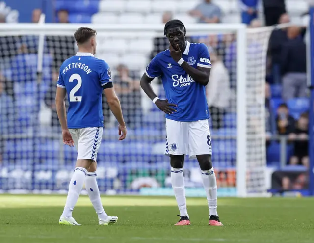 Tarkowski and Onana stand stunned after another Everton defeat.