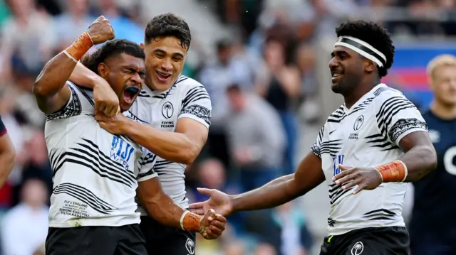 Fiji celebrate a try