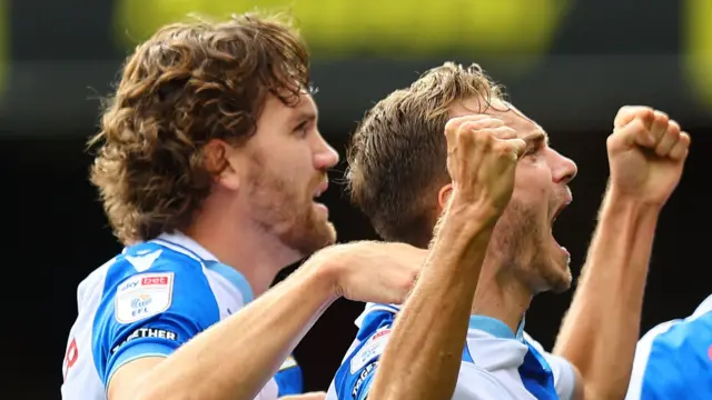 Blackburn celebrate Ryan Hedges scoring the winner against Watford