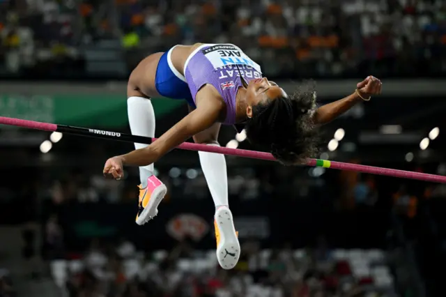 Morgan Lake jumps over the bar in the women's high jump final