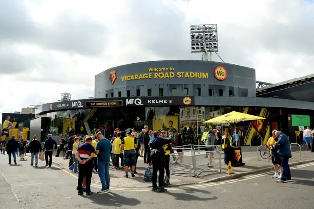 Watford fans mill about outside Vicarage Road