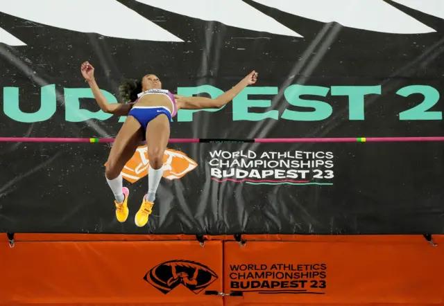 Morgan Lake jumping over the bar in the women's high jump final