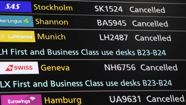 Departure board showing cancelled flights