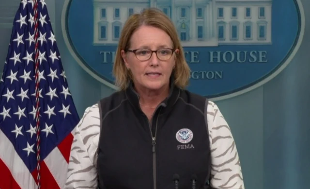 Fema administrator Deanne Criswell speaks at the White House daily press briefing