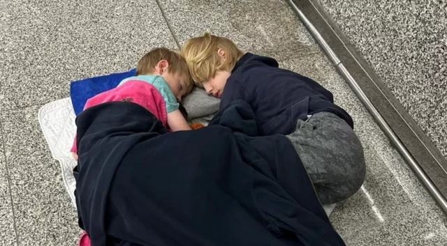 Sarah Skellern's children spent the night sleeping on the floor of Palma de Mallorca Airport