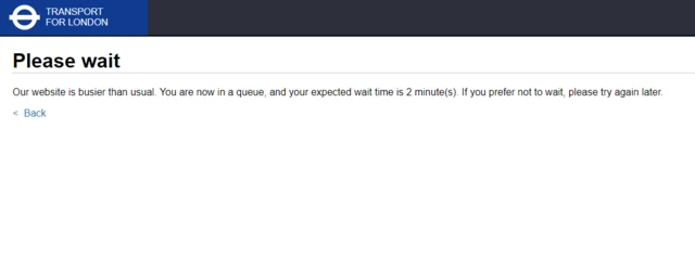 The Tfl website queue screen